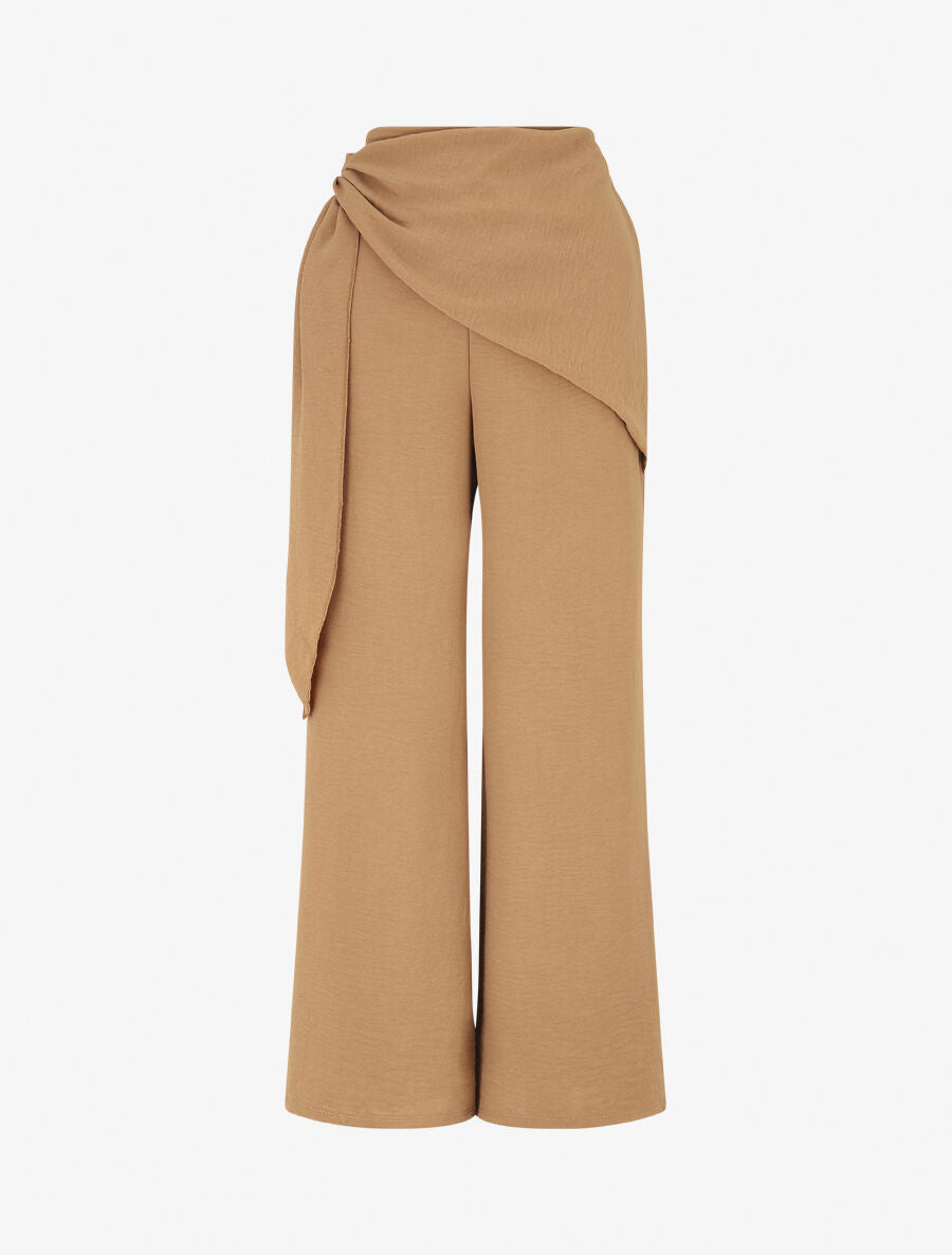 Pantalon droit à pan drapé - Camel - 4
