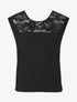 Top droit sans manches col en dentelle - Noir - 1