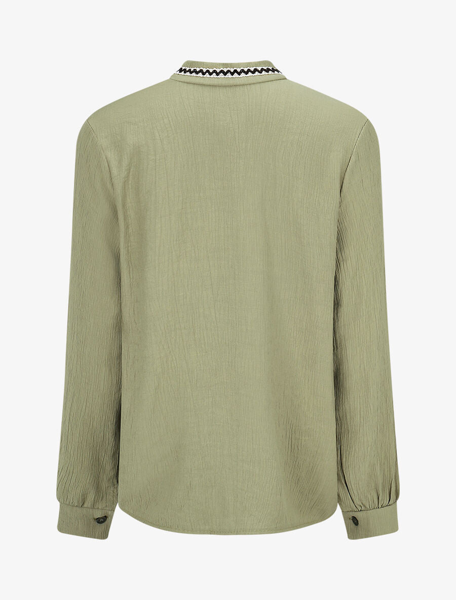Blouse droite col lavallière fantaisie et manches longues - Vert olive - 2