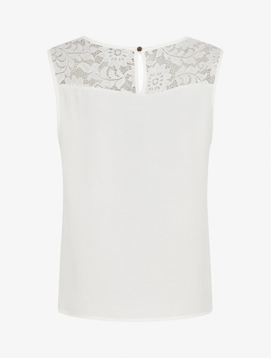 Top droit sans manches col dentelle - Blanc - 2