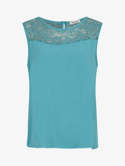 Top droit sans manches col dentelle - Turquoise - 1