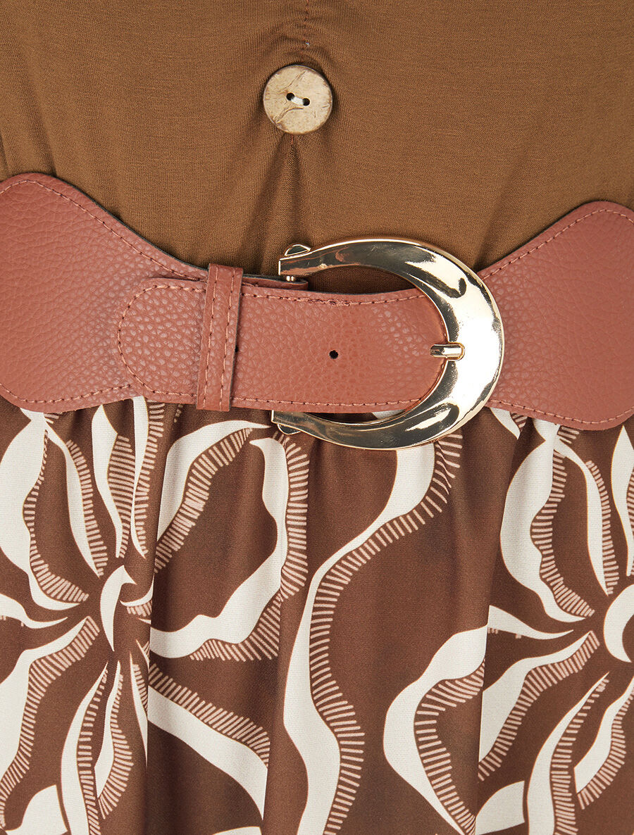 Robe évasée à jupe imprimée - Marron - 3