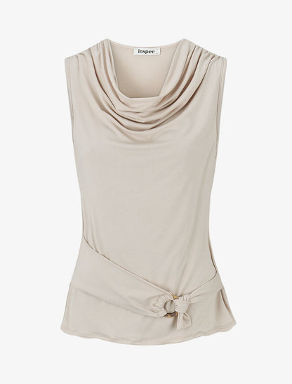 Top droit sans manches col bénitier - Beige - 4