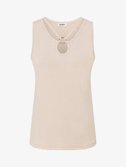 Top sans manches à col rond fantaisie - Beige - 1