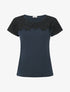T-shirt droit manches courtes col rond à dentelle - Marine - 4