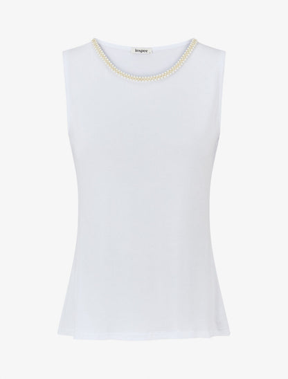 Top droit col rond fantaisie - Blanc - 4