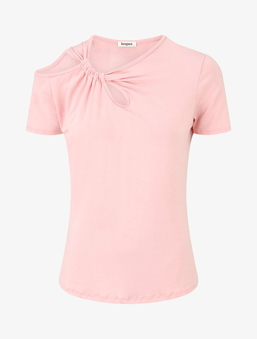 Top ajusté à manches courtes et col déstructuré - Rose - 4
