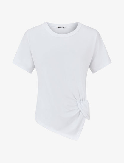 T-shirt uni à côté froncé - Blanc - 1