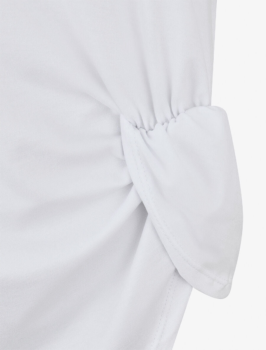 T-shirt uni à côté froncé - Blanc - 3