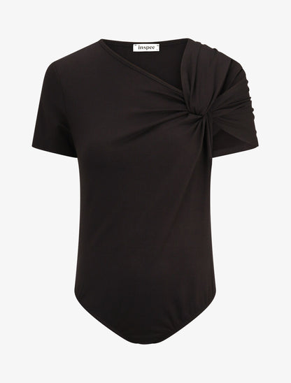 Body uni à manches courtes stylisées - Noir - 1