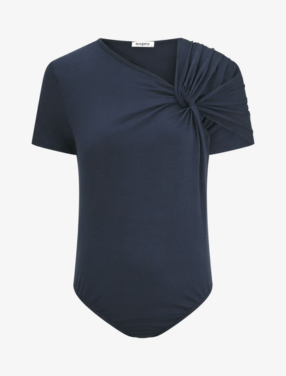 Body uni à manches courtes stylisées - Marine - 4