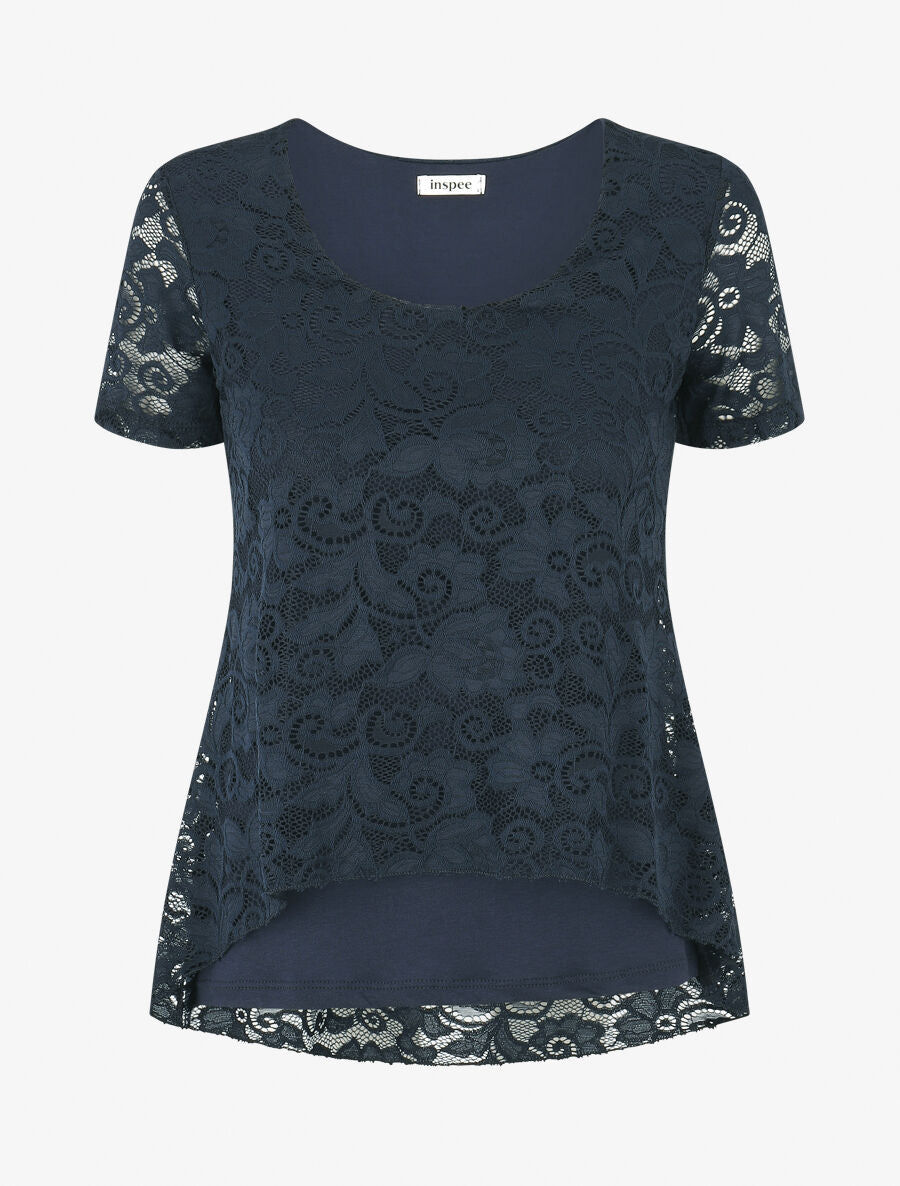 Top uni en dentelle - Marine - 4