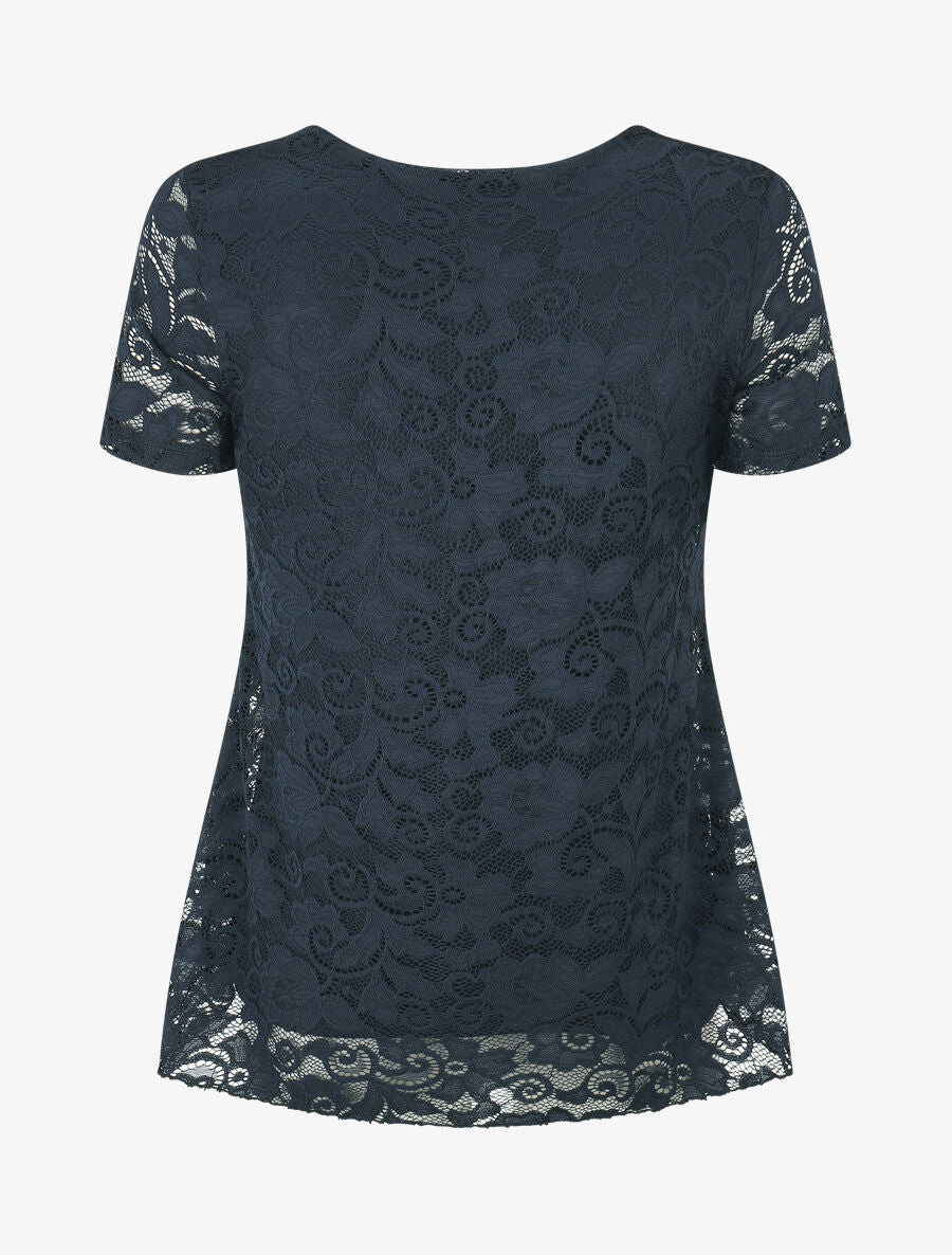 Top uni en dentelle - Marine - 2