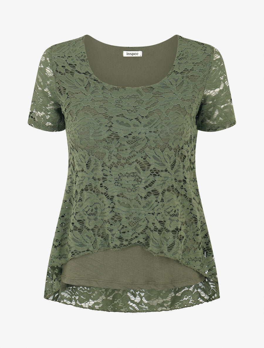 Top uni en dentelle - Kaki - 4