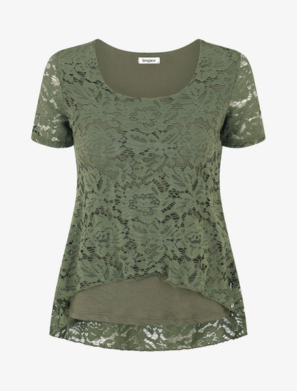 Top uni en dentelle - Kaki - 4