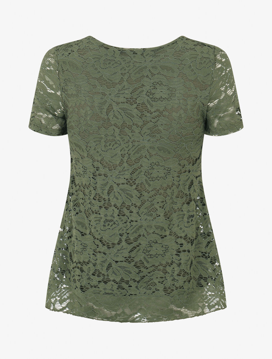 Top uni en dentelle - Kaki - 2