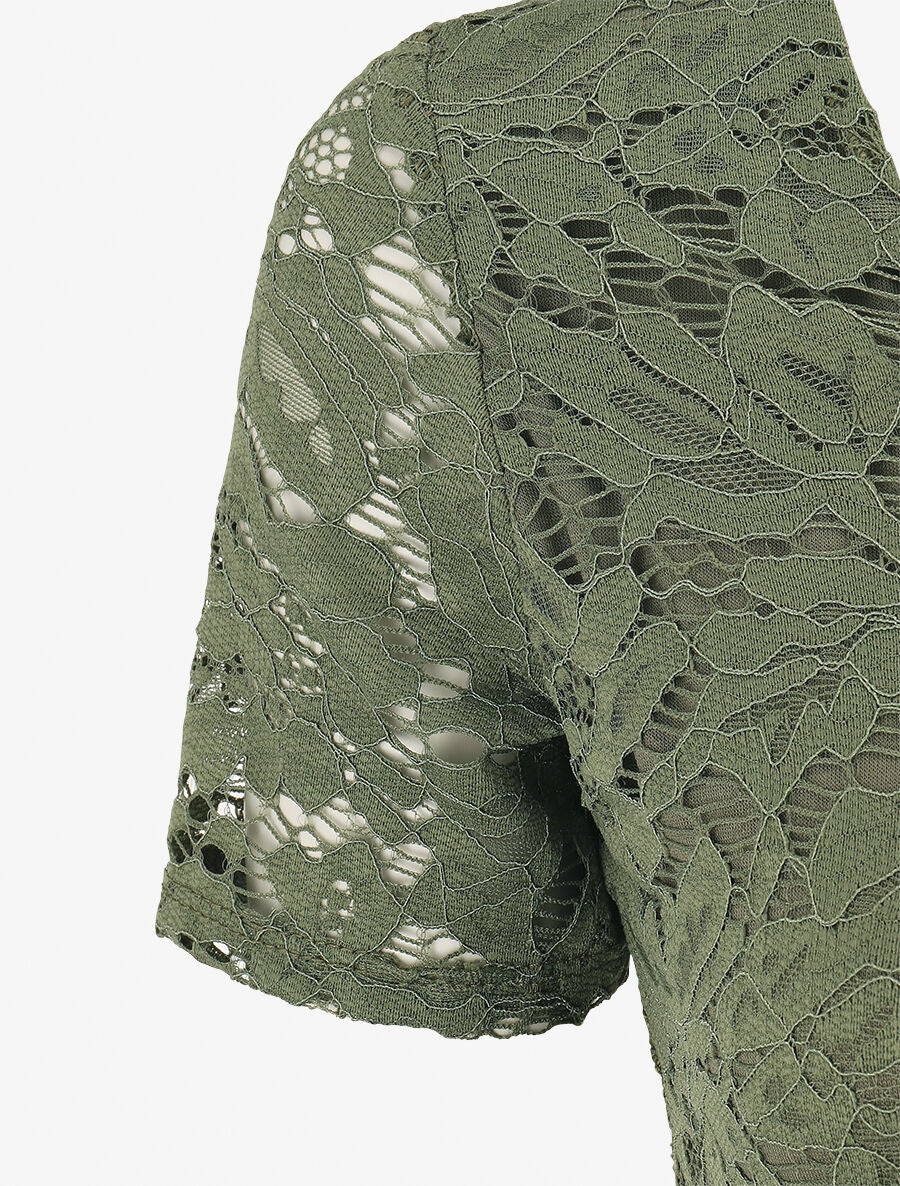 Top uni en dentelle - Kaki - 3