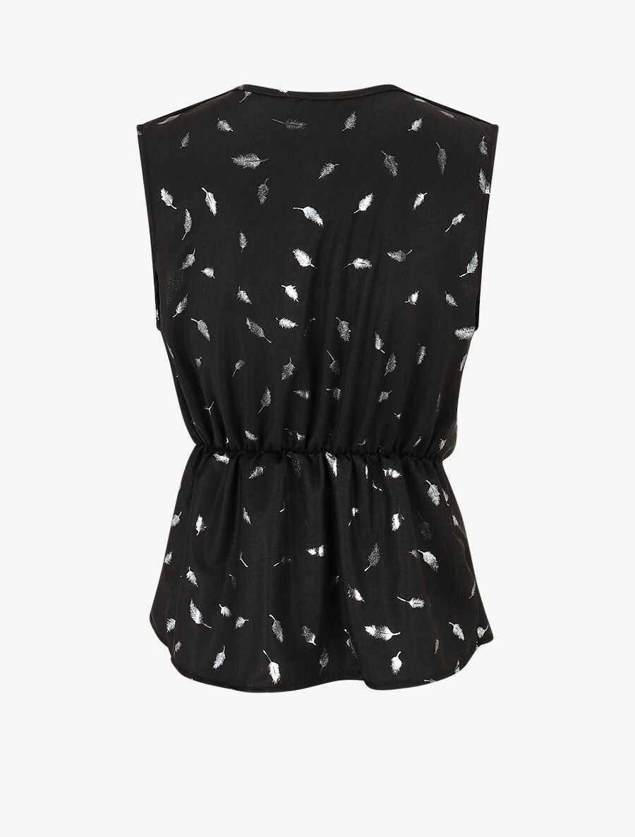 Top droit sans manches flocage plumes irisées - Noir - 2