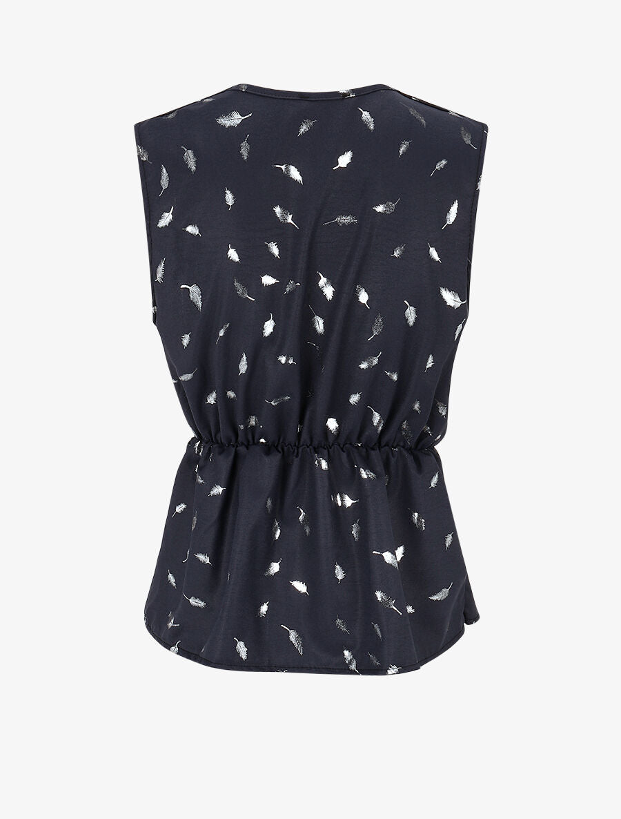 Top droit sans manches flocage plumes irisées - Marine - 2