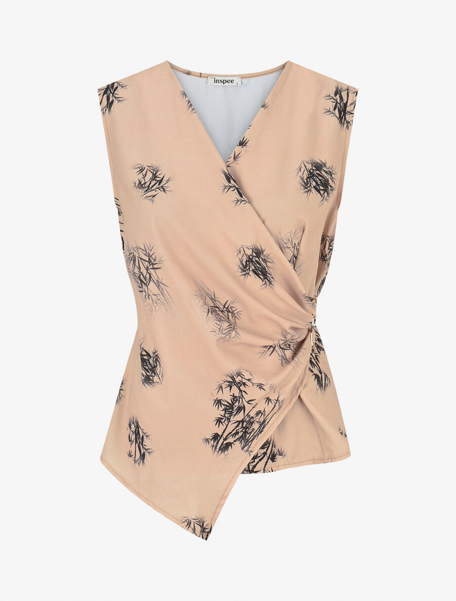 Top élastiqué imprimé cannes à sucre - Beige - 4