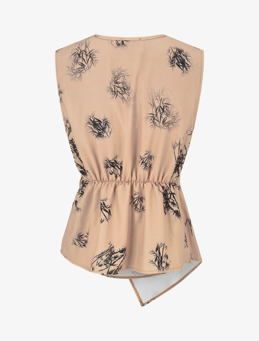 Top élastiqué imprimé cannes à sucre - Beige - 2