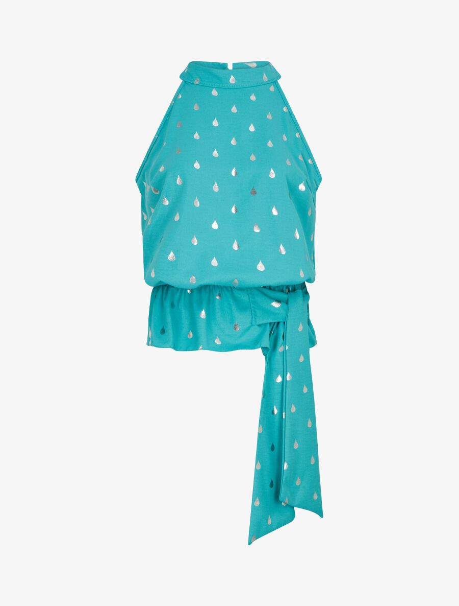 Top droit sans manches flocage gouttes irisées - Turquoise - 1