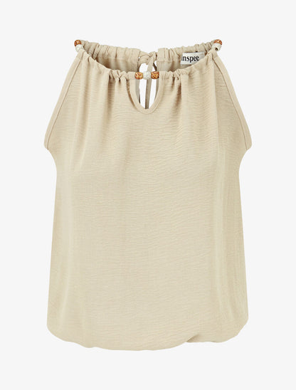 Top boule uni sans manches - Beige - 1