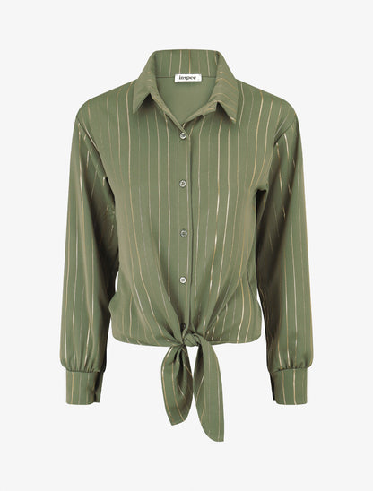 Blouse à nouer et rayures irisées - Kaki - 1