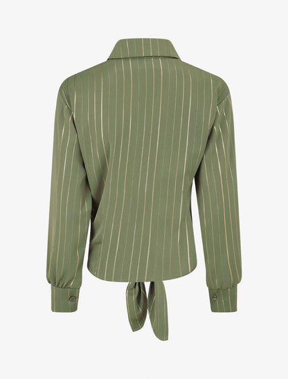 Blouse à nouer et rayures irisées - Kaki - 2