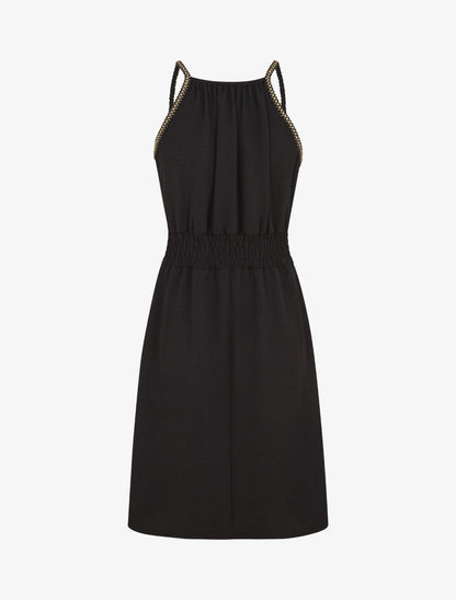 Robe unie sans manches à taille élastiquée - Noir - 2
