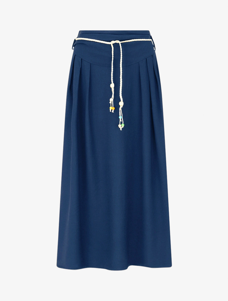 Lange rok met hoge taille, uitlopende snit - Blauw