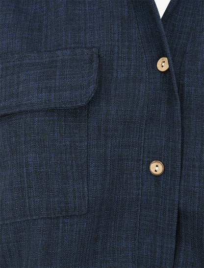 Top uni boutonné effet lin - Marine - 3