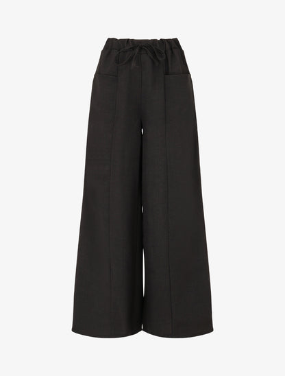 Pantalon élastiqué uni à poches plaquées - Noir - 1