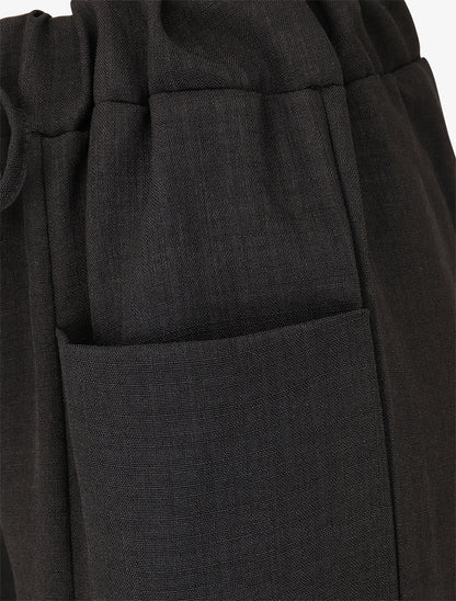Pantalon élastiqué uni à poches plaquées - Noir - 3
