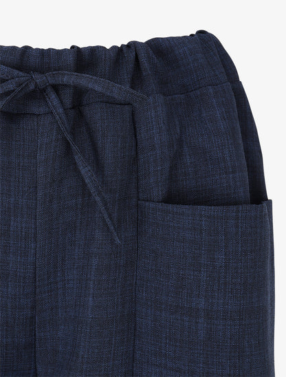 Pantalon élastiqué uni à poches plaquées - Marine - 3