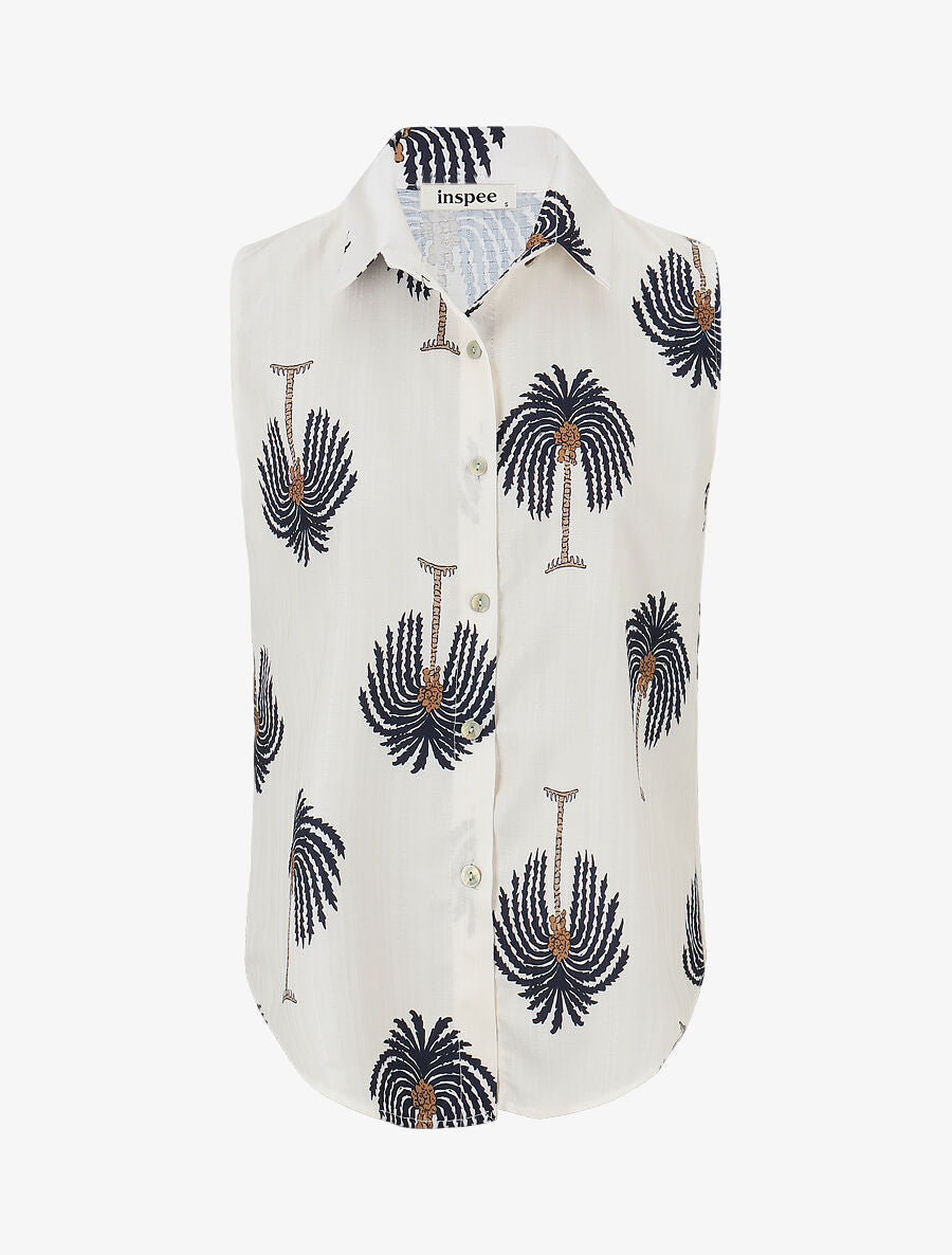 Chemise sans manches imprimé palmier - Marine - 1