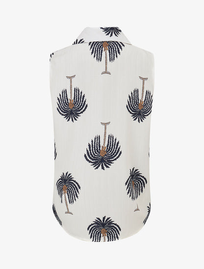 Chemise sans manches imprimé palmier - Marine - 2