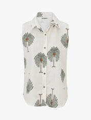 Chemise sans manches imprimé palmier - Kaki - 1