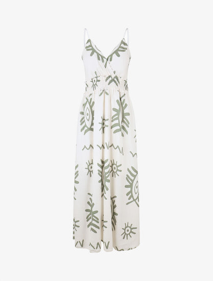 Robe élastiquée imprimé abstrait - Kaki - 4