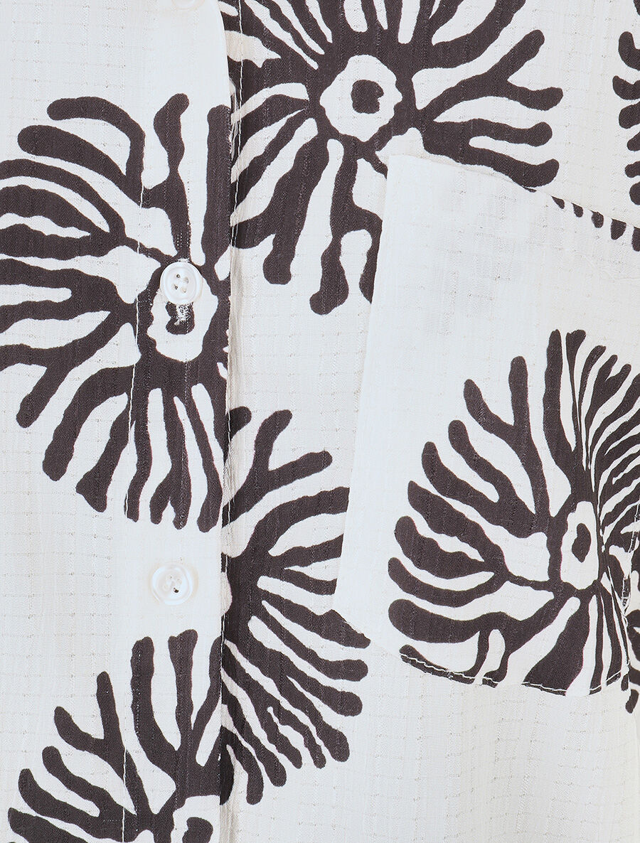 Chemise à manches retroussables imprimé anémones - Noir - 3