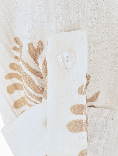 Chemise à manches retroussables imprimé anémones - Camel - 3