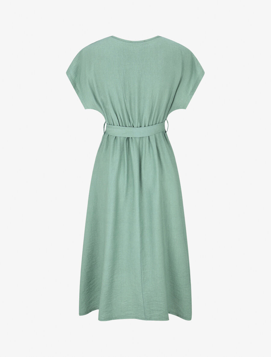 Robe longue unie à manches courtes - Vert d&