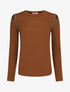 Pull fin à épaules ajourées et empiècements fantaisie - Camel - 4