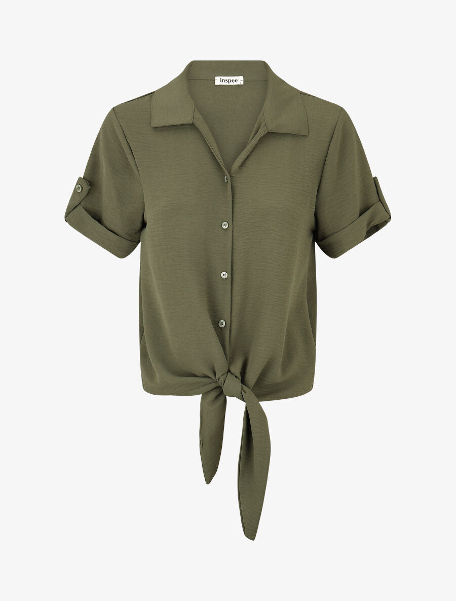 Chemise unie boutonnée - Kaki - 1