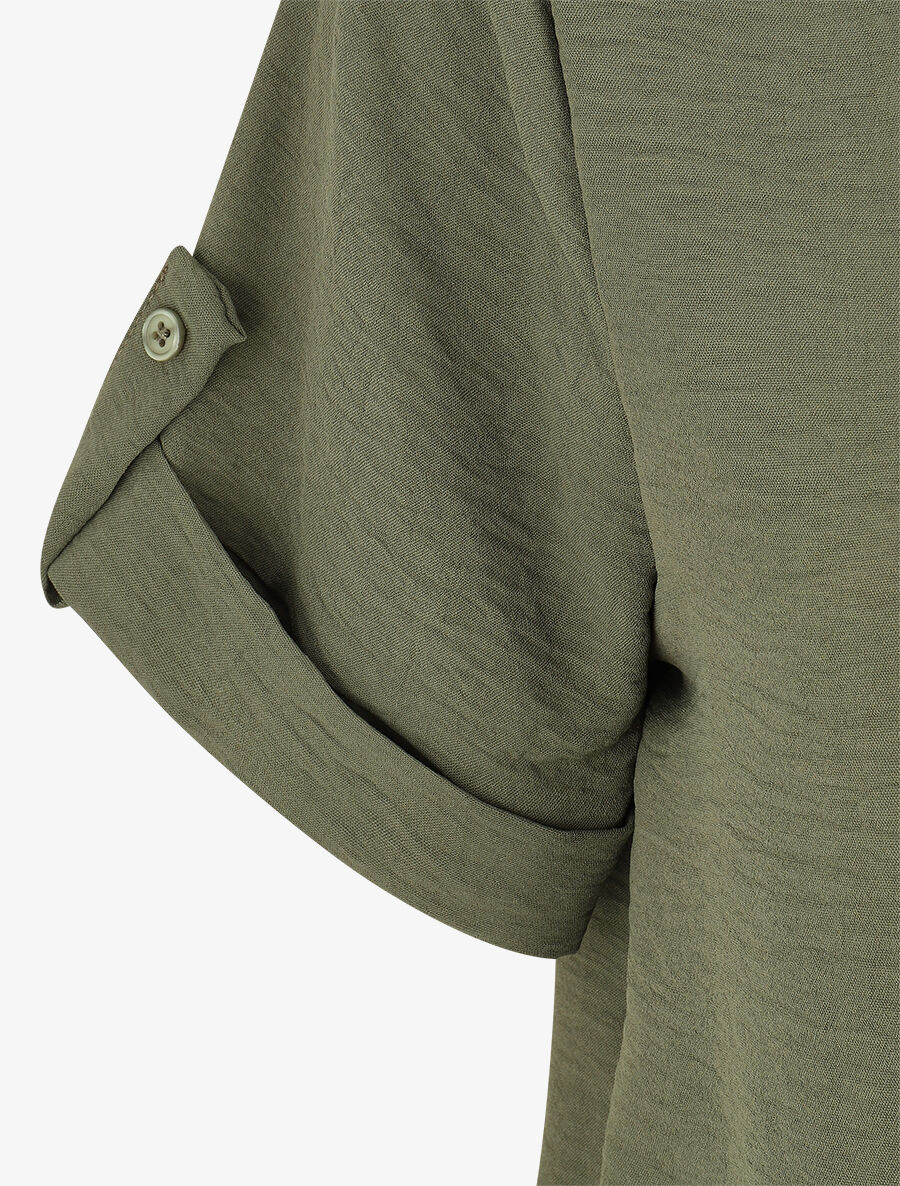 Chemise unie boutonnée - Kaki - 3
