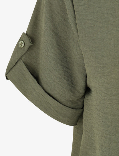 Chemise unie boutonnée - Kaki - 3