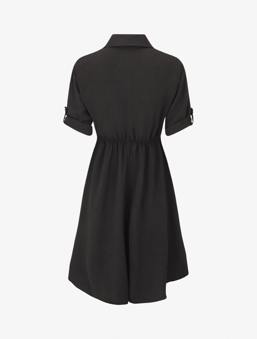 Robe mi-longue unie élastiquée - Noir - 2