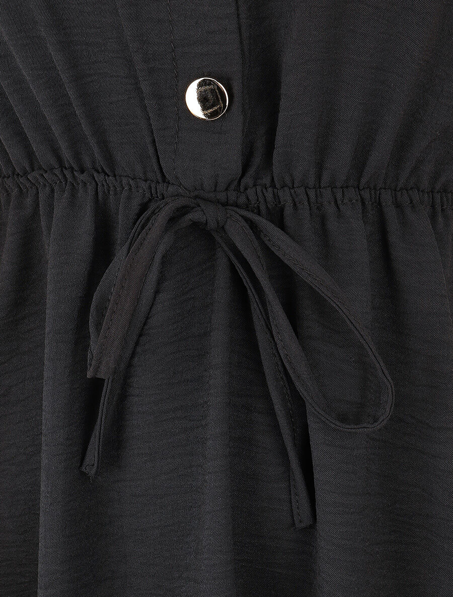 Robe mi-longue unie élastiquée - Noir - 3