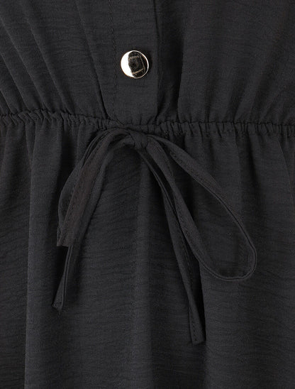 Robe mi-longue unie élastiquée - Noir - 3