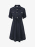 Robe mi-longue unie élastiquée - Marine - 1